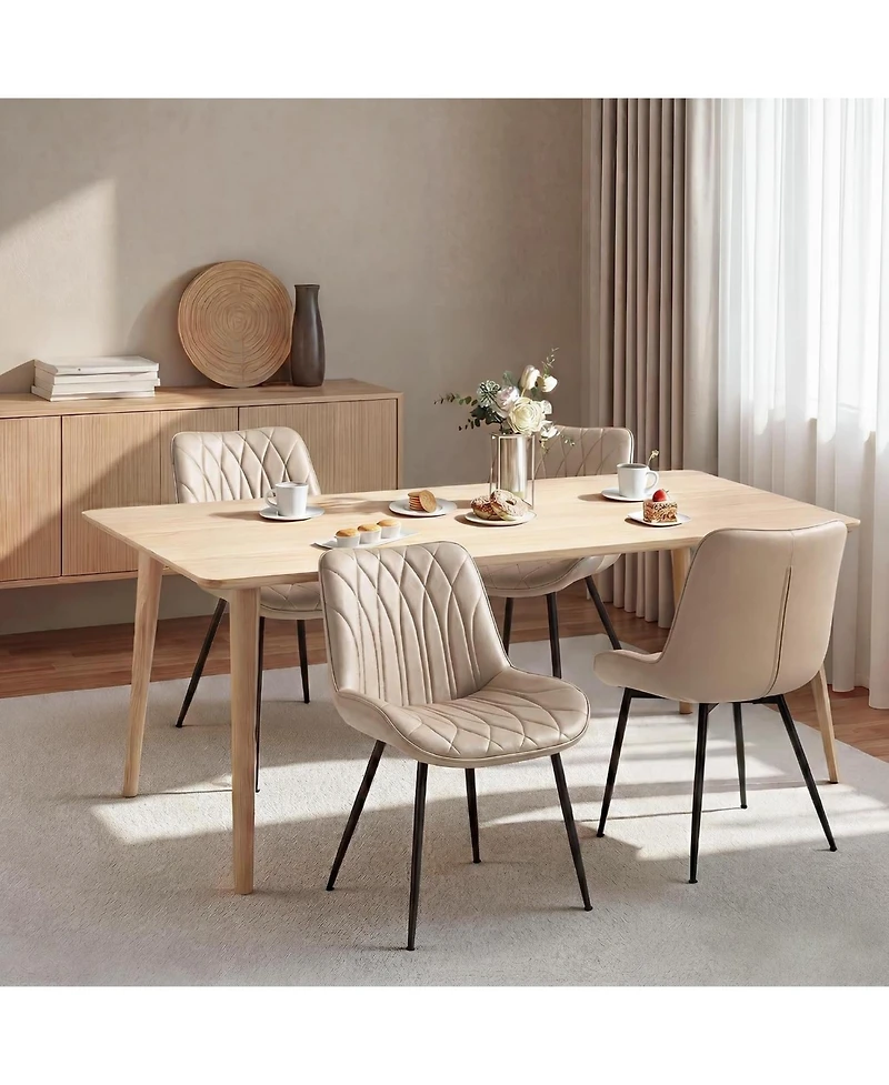 homfan Set of 6 Faux Leather Upholstered Dining Chairs with Curved Backrest and Steel Legs