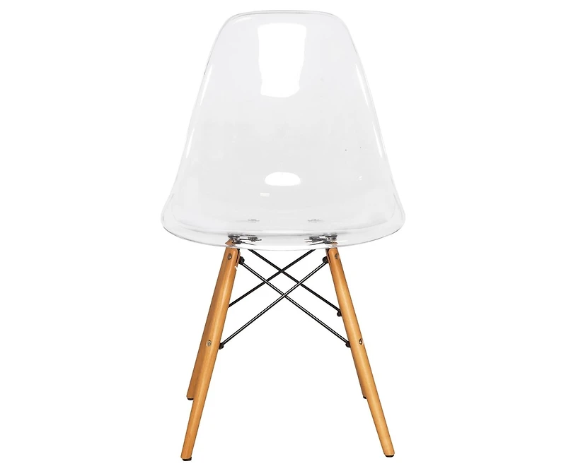 LeisureMod Dover Modern Molded Abs Plastic Dining Side Chair with Chrome Eiffel Base, Solid Beech Wood Legs, Ergonomic Contoured Seat, Set of 2