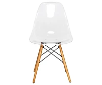 LeisureMod Dover Modern Molded Abs Plastic Dining Side Chair with Chrome Eiffel Base, Solid Beech Wood Legs, Ergonomic Contoured Seat, Set of 2
