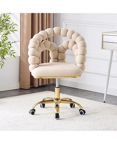 Rainsken Bubble Vanity Chair, Modern Velvet Adjustable Swivel Desk Chair with Wheels and Base for Makeup Room, Home Office and Bedroom