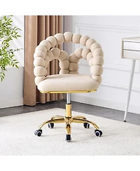 Rainsken Bubble Vanity Chair, Modern Velvet Adjustable Swivel Desk Chair with Wheels and Base for Makeup Room, Home Office and Bedroom