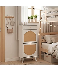 Slickblue Entryway Rattan Shoe Cabinet with 1 Drawer and 2 Flip-Down Drawers