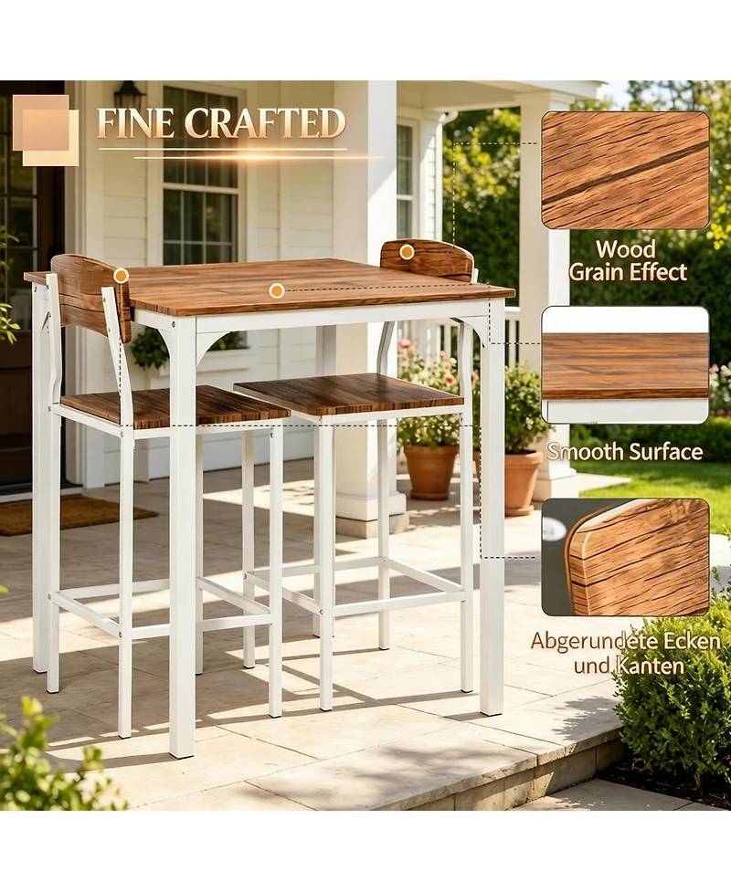 Flynama 3-Piece Bistro Dining Set with Square Table and 2 Stools for Small Spaces