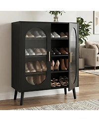 Slickblue Black 2-Door Shoe Storage Cabinet with 4-Tier Shelves and High Legs