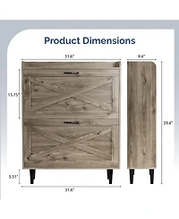 Slickblue 2-Drawer Barn Door Shoe Cabinet with Side Panel and Mdf Top Shelf