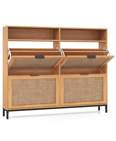 Slickblue 4-Drawer Shoe Cabinet with Open Shelves and Freestanding Storage