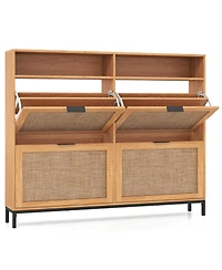 Slickblue 4-Drawer Shoe Cabinet with Open Shelves and Freestanding Storage