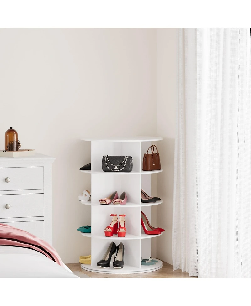 SpaceAid 4 Tier Rotating Shoe Rack Tower, Revolving Shoe Rack Storage, Round Carousel Vertical Handbag and Shoe Organizer
