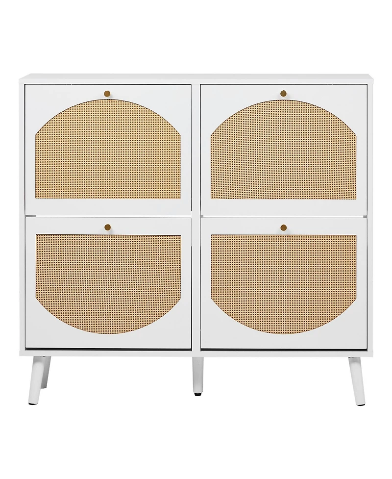 Slickblue 4-Compartment Rattan Shoe Storage Cabinet with Flip Drawers
