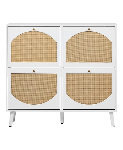 Slickblue 4-Compartment Rattan Shoe Storage Cabinet with Flip Drawers