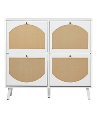 Slickblue 4-Compartment Rattan Shoe Storage Cabinet with Flip Drawers
