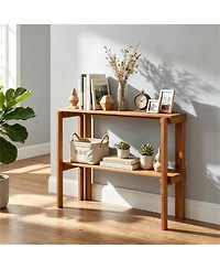 Slickblue 2-Tier Slatted Wood Shoe and Plant Stand with Folding Design