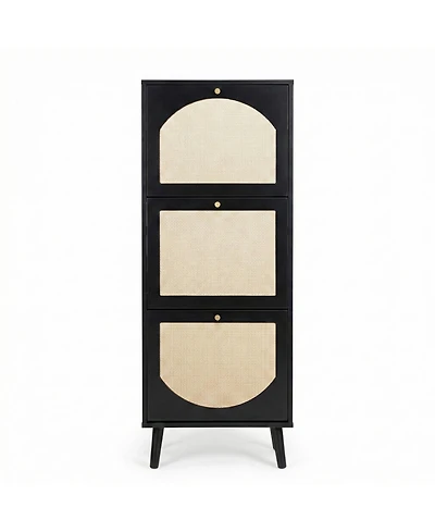 Slickblue Black Rattan Shoe Cabinet with 3-Tier Storage for Entryway