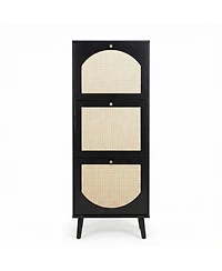 Slickblue Black Rattan Shoe Cabinet with 3-Tier Storage for Entryway