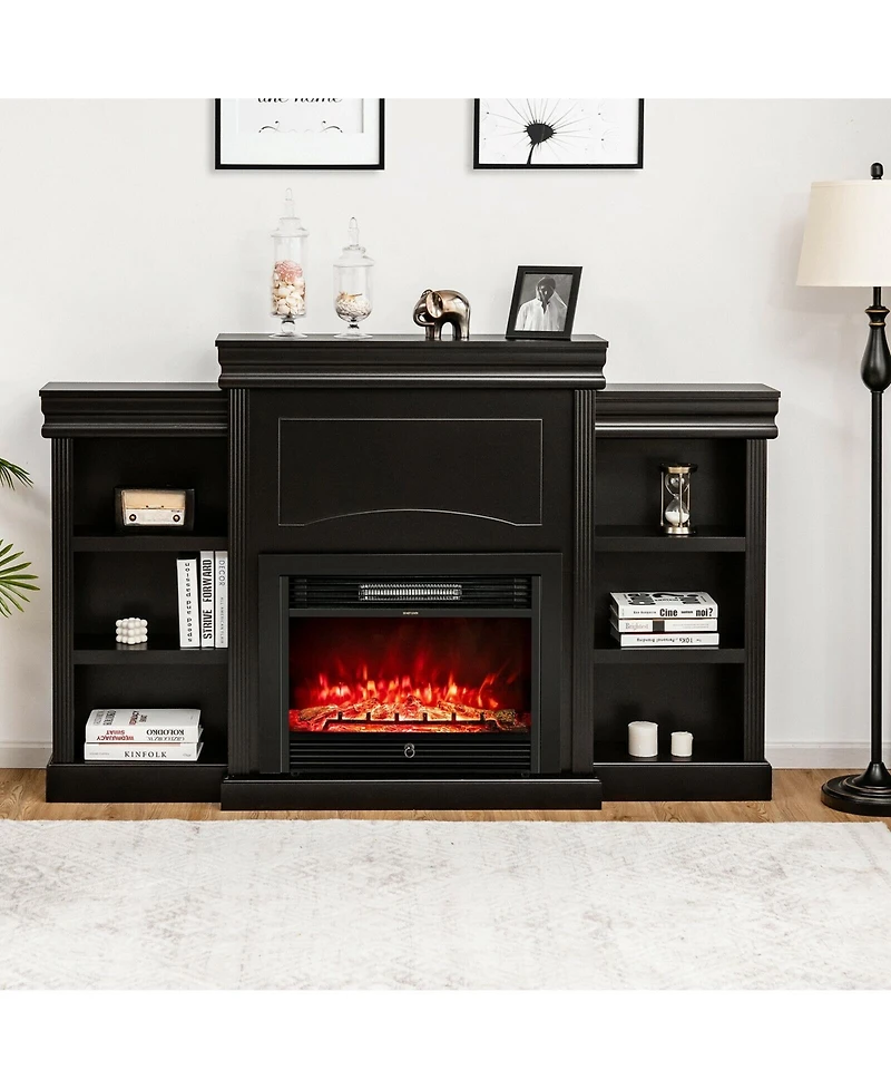 Mecale 70 Modern Fireplace Media Entertainment Center with Bookcase