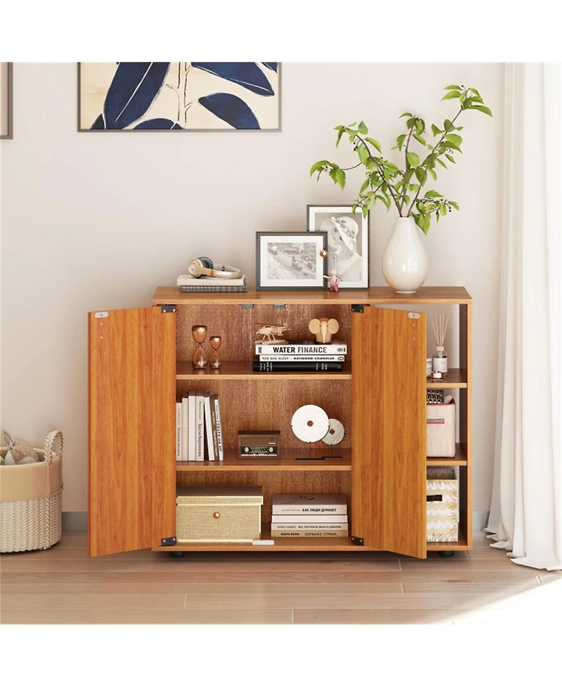 Slickblue 2-Door Shoe Cabinet with Adjustable Shelf and 3-Tier Open Storage