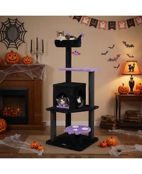 Gymax 57'' Gothic Cat Tree for Indoor Cats with Padded Perch 2-Entry Condo Hanging Toy