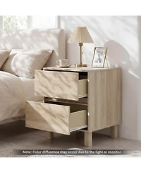 Gymax 2 Pieces Wooden Nightstand Modern End Table with 2 Storage Drawer Santi-Toppling Device