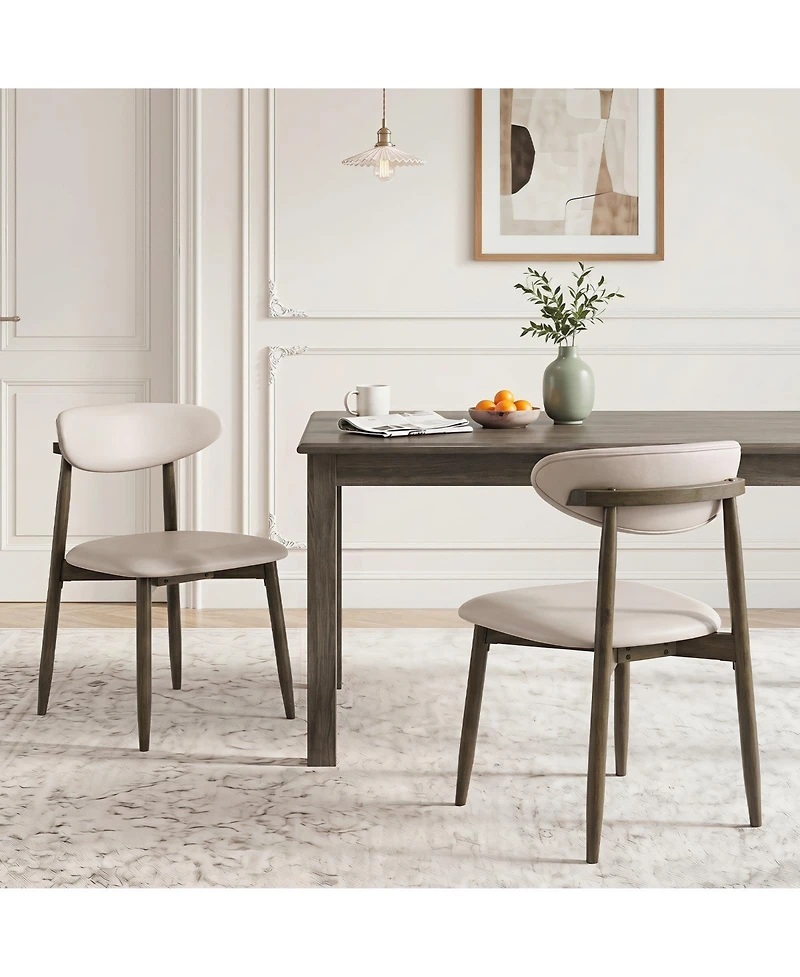 Gymax Wooden Dining Chairs Set of 2 Upholstered Kitchen with Curved Backrest