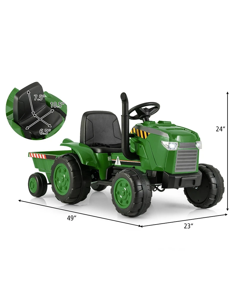 Mecale Ride-On Tractor 12V with Remote Control and Detachable Trailer, Ages 3-8
