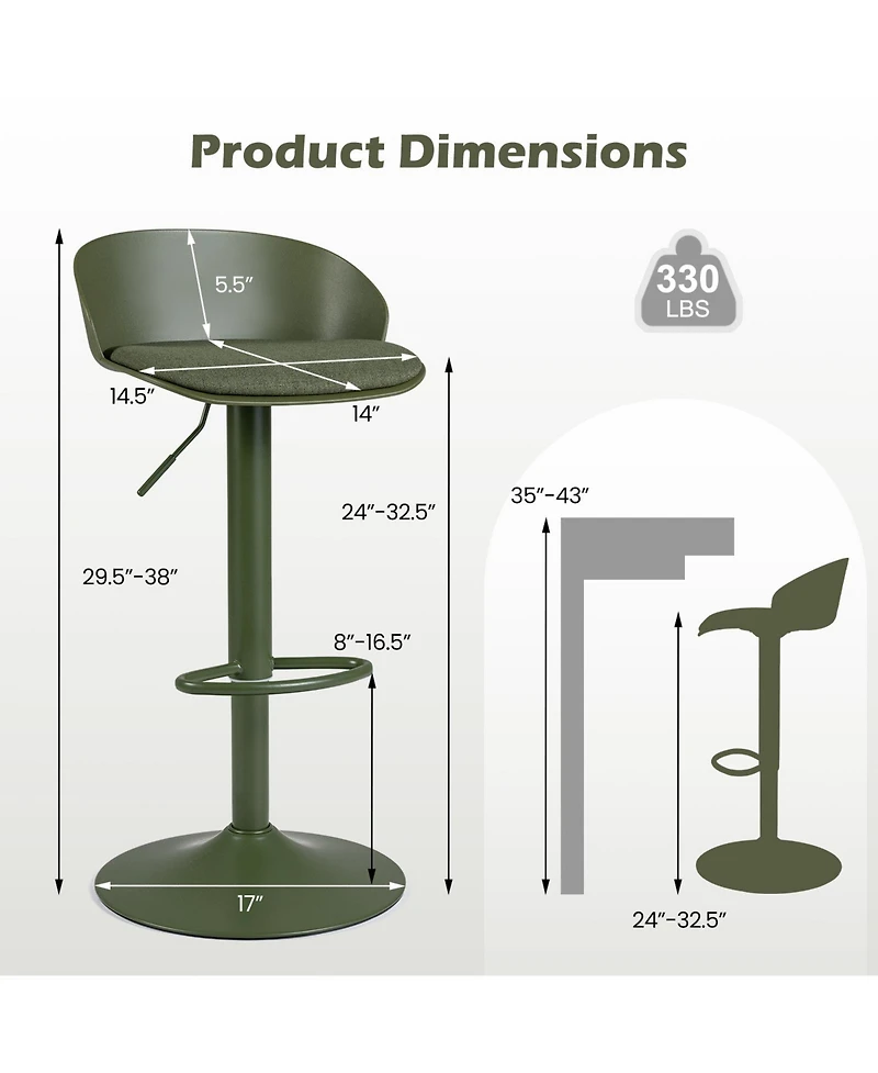Gymax Set of 4 Adjustable Swivel Bar Stools Back and Footrest Loads 330 Lbs Each