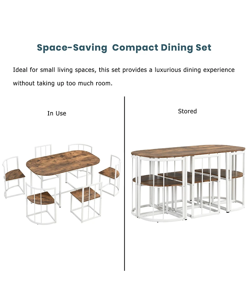 Flynama 7-Piece Dining Set, Faux Marble Table and 6 Chairs