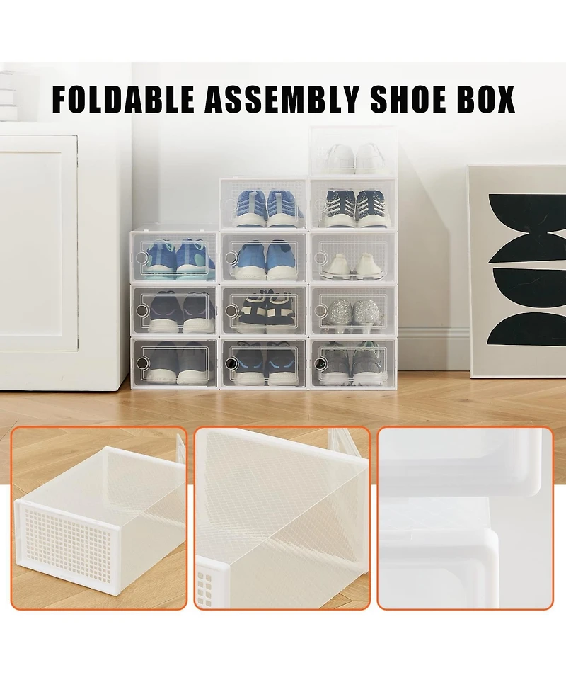 gaomon x-Large Clear Plastic Storage Boxes - 12 Pack Stackable Shoe Organizers with Durable Lids for Sneakers, Toys, Closet and Under Bed Storage