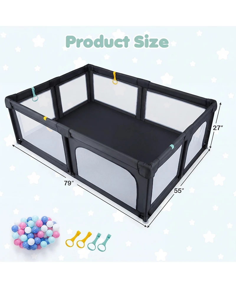 Costway Large Portable Baby Playpen with 50 Ocean Balls