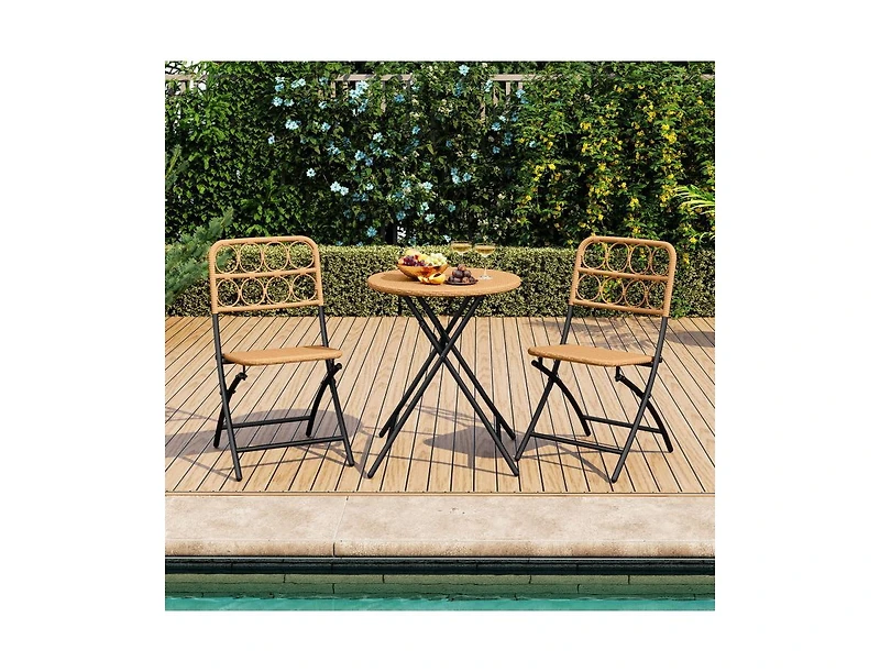 Boyel Living 3 Piece Patio Bistro Set Folding Round Table and Chairs with Wicker Seat