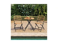 Boyel Living 3 Piece Patio Bistro Set Folding Round Table and Chairs with Wicker Seat