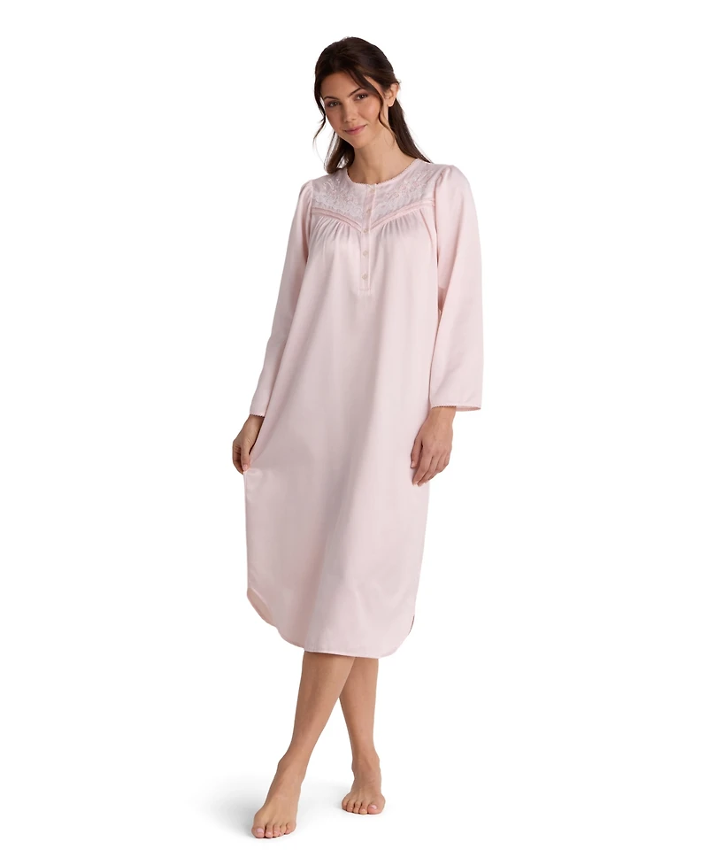 Miss Elaine Women's Long-Sleeve Button-Front Brushed-Back Satin Gown