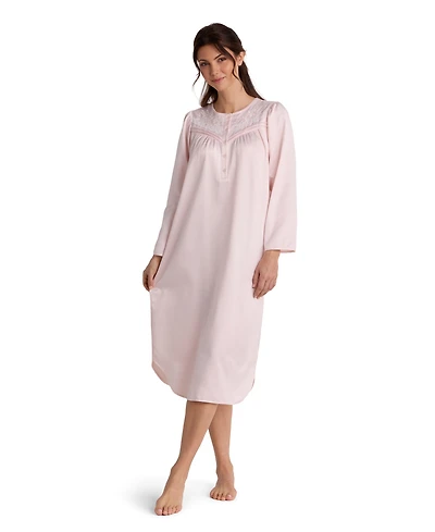Miss Elaine Women's Long-Sleeve Button-Front Brushed-Back Satin Gown