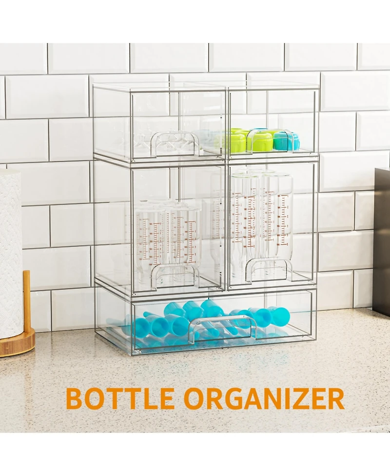 SpaceAid Baby Bottle Storage, 5 Pack Stackable Clear Drawer Unit with 2 Small, 2 Medium and 1 Large Bin for Countertop, Cabinet, Vanity and Bathroom