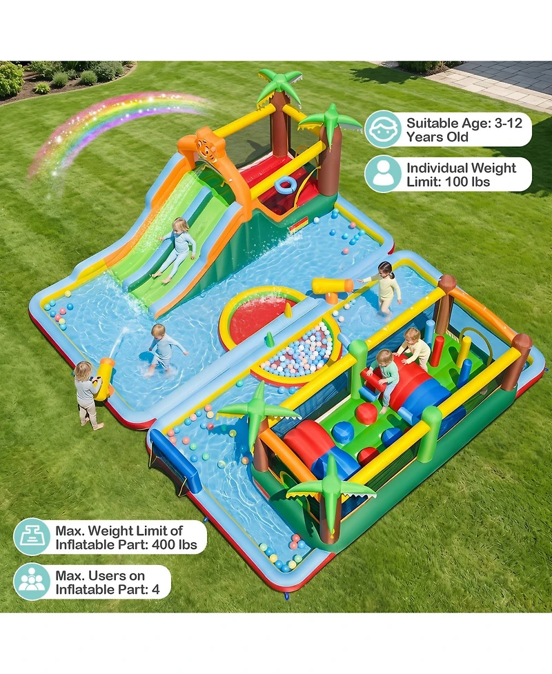 Gymax Inflatable Water Slide Park with Double Slides Splash Pools Jumping Area Blower