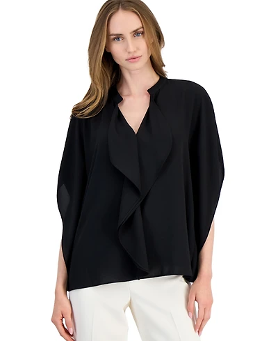 Anne Klein Petites V-Neck Flutter-Sleeve Princess-Seam Blouse