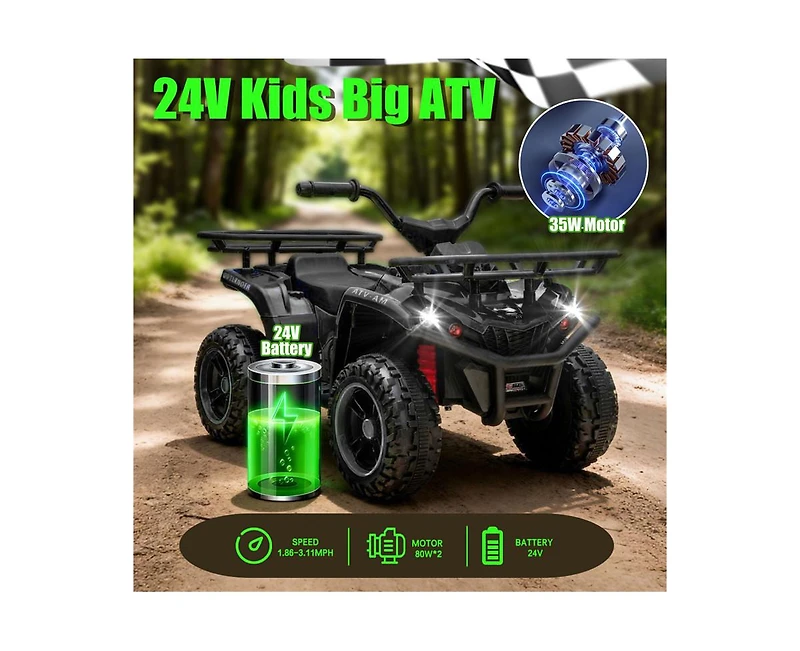 Yobtop 24V Dual Motor Off-Road Ride-On Atv, Ages 3-5