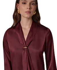 Donna Karan New York Petite Long-Sleeve V-Neck Scarf Detail Blouse