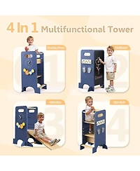 Fed Fitness Toddler Tower 4-in-1 Multifunctional Kitchen Stool Helper with Removable Safety Board, Adjustable Heights