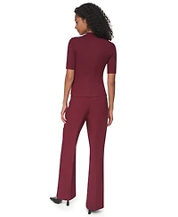 Dkny Petite Short-Sleeve Half-Zip Ribbed Cotton-Blend Sweater