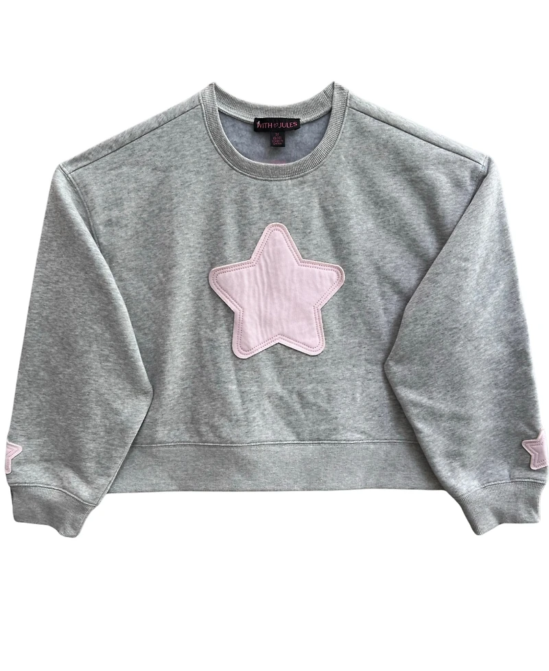 With Jules Girls' 4-16 Crew Neck W Stars Long-Sleeve Star-Patch Sweatshirt