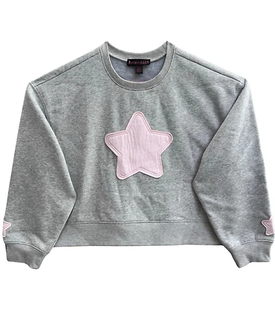 With Jules Girls' 4-16 Crew Neck W Stars Long-Sleeve Star-Patch Sweatshirt