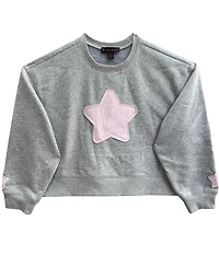 With Jules Girls' 4-16 Crew Neck W Stars Long-Sleeve Star-Patch Sweatshirt