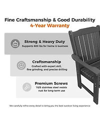 Hdpe All-Weather Outdoor Patio Dining Chair, Heavy-Duty Garden Backyard Armchair with Stainless Steel Hardware, Grey