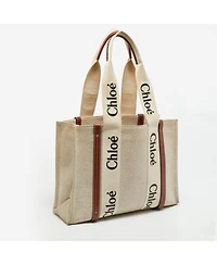 Pre-Owned Chloe Woody Medium Canvas and Leather Tote Bag