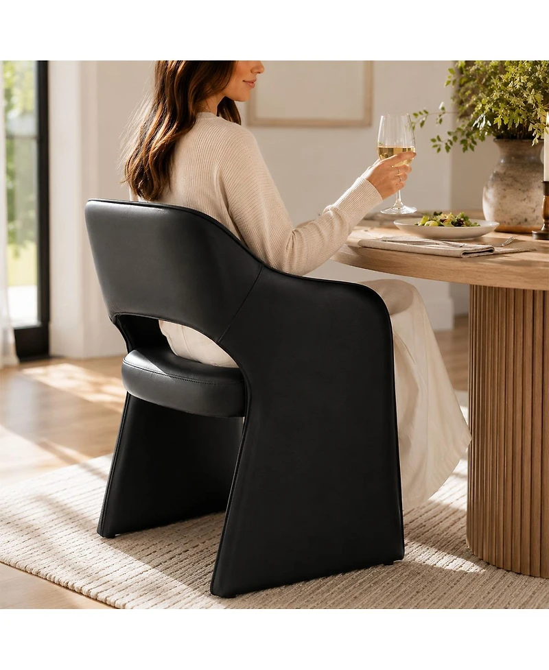 Maison Boucle Modern Faux Leather Dining Armchairs Set of 2, Upholstered Chairs, Open Back Design, Curved Armrests
