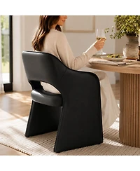 Maison Boucle Modern Faux Leather Dining Armchairs Set of 2, Upholstered Chairs, Open Back Design, Curved Armrests