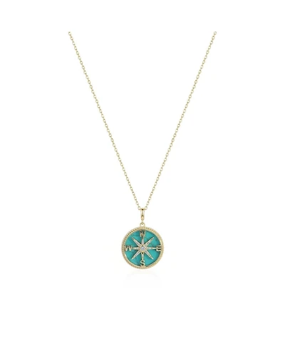 The Lovery Marbled Turquoise Compass Necklace 14K Gold-Plated Sterling Silver