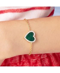 The Lovery Large Malachite Cz Halo Single Heart Bracelet 14K Gold-Plated Sterling Silver