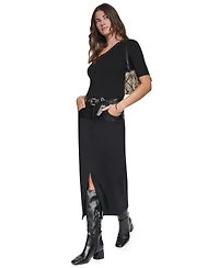 Dkny Women's Asymmetrical V-Neck Studded Ribbed-Knit Pullover Sweater