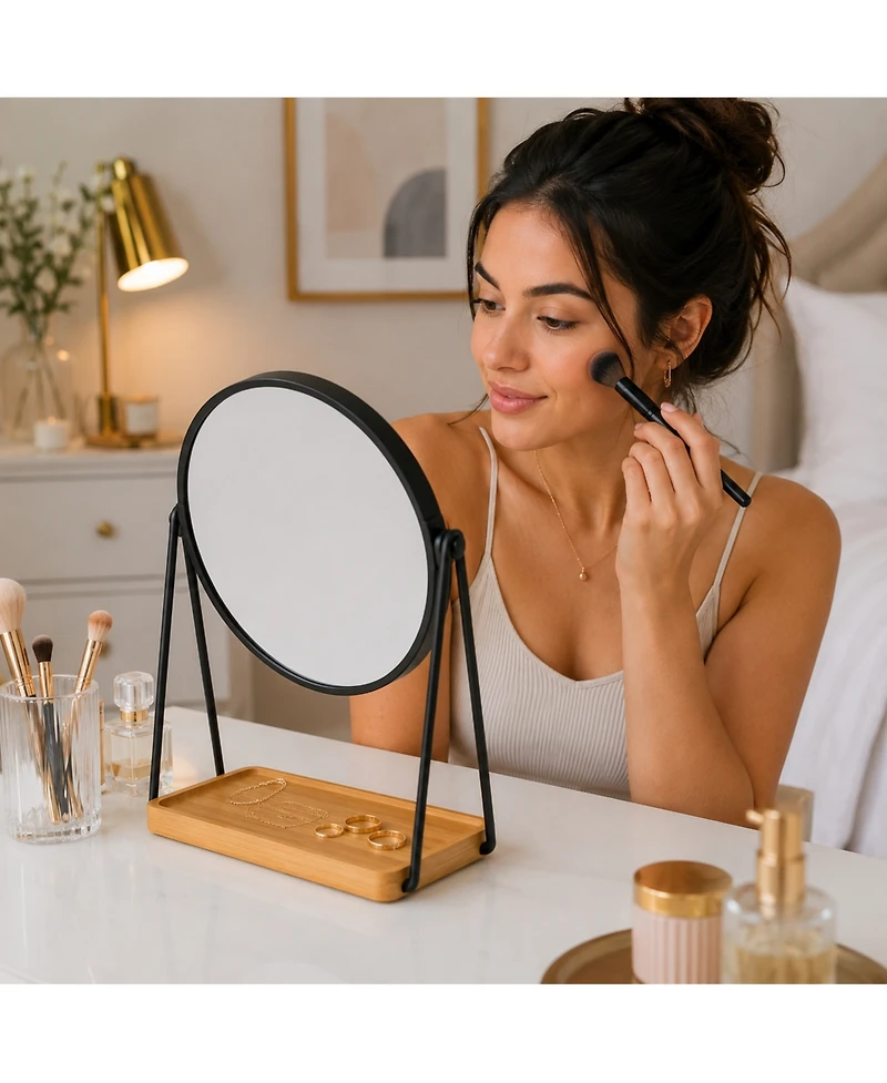 Pursonic Dual Sided Mirror With Bamboo Tray